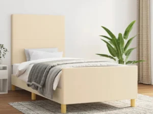 Cadru de pat fără saltea cremă 80x200 cm țesătură