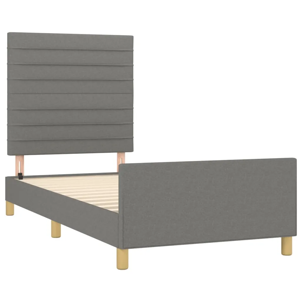 Cadru de pat fără saltea, gri închis, 90x200 cm, textil - imagine 4