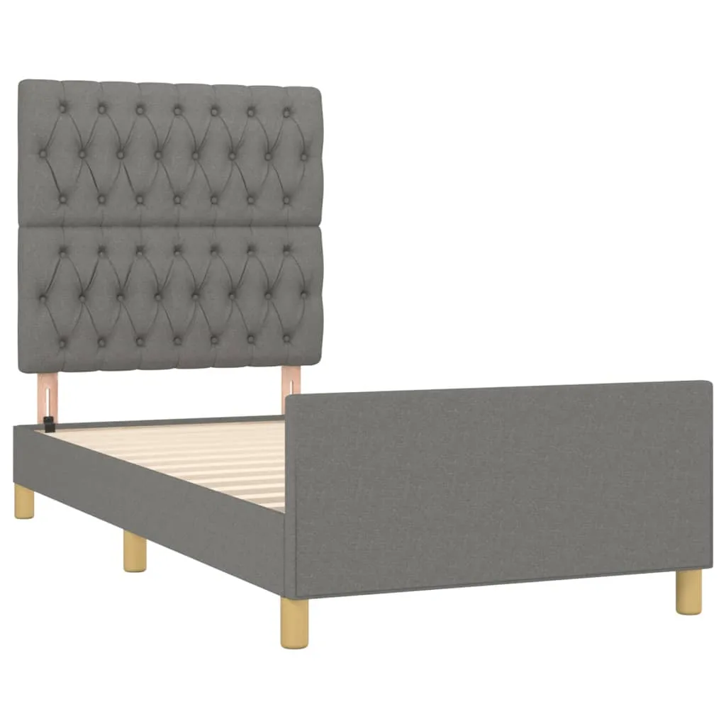 Cadru de pat fără saltea, gri închis, 90x200 cm, textil - imagine 4