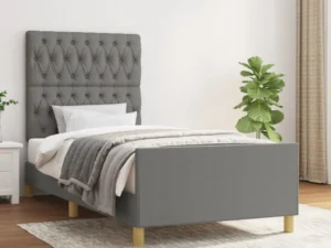 Cadru de pat fără saltea, gri închis, 90x200 cm, textil