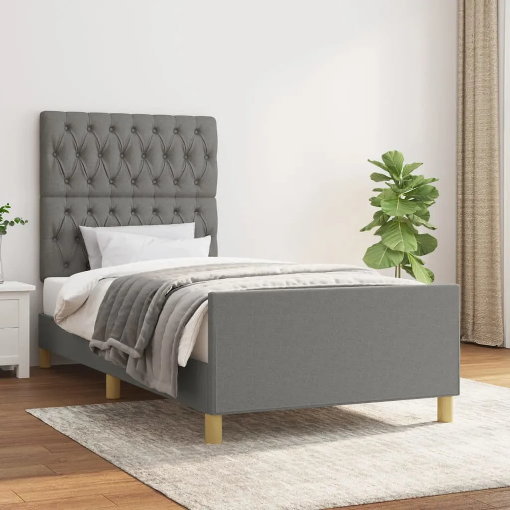 Cadru de pat fără saltea, gri închis, 90x200 cm, textil