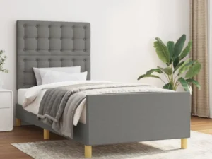 Cadru de pat cu tăblie, gri închis, 90x200 cm, textil