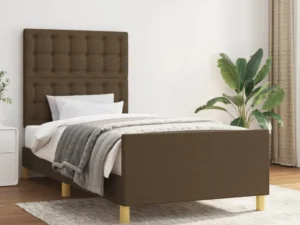 Cadru de pat fără saltea, maro închis, 90x200 cm, textil