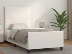 Cadru de pat cu tăblie, alb, 80x200 cm, piele ecologică