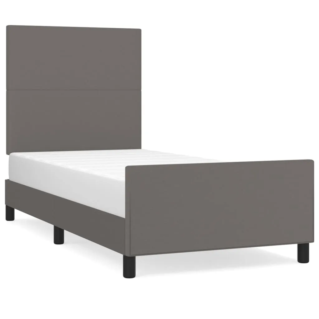 Cadru de pat cu tăblie, gri, 100x200 cm, piele ecologică - imagine 2