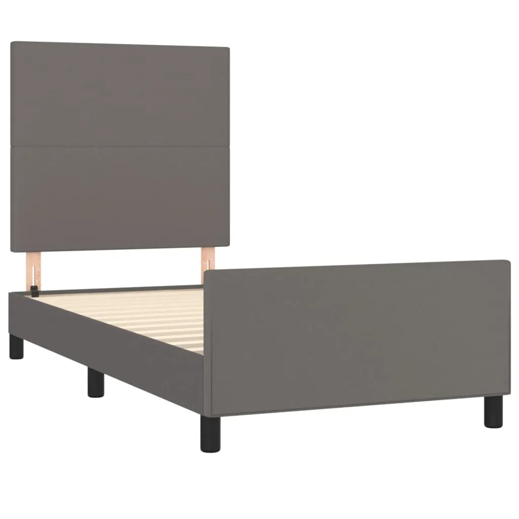 Cadru de pat cu tăblie, gri, 100x200 cm, piele ecologică - imagine 4
