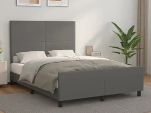 Cadru de pat cu tăblie, gri, 140x190 cm, piele ecologică