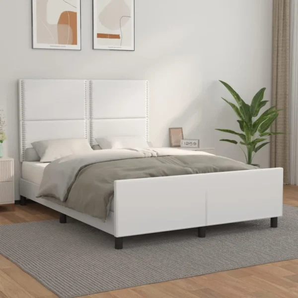 Cadru de pat cu tăblie, alb, 140x190 cm, piele ecologică