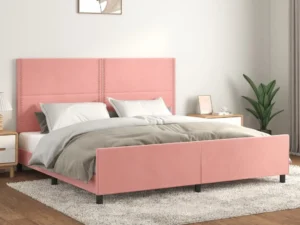 Cadru de pat cu tăblie, roz, 200x200 cm, catifea