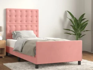 Cadru de pat cu tăblie, roz, 80x200 cm, catifea