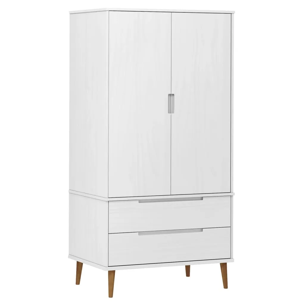 Șifonier "MOLDE", alb, 90x55x175 cm, lemn masiv de pin - imagine 2