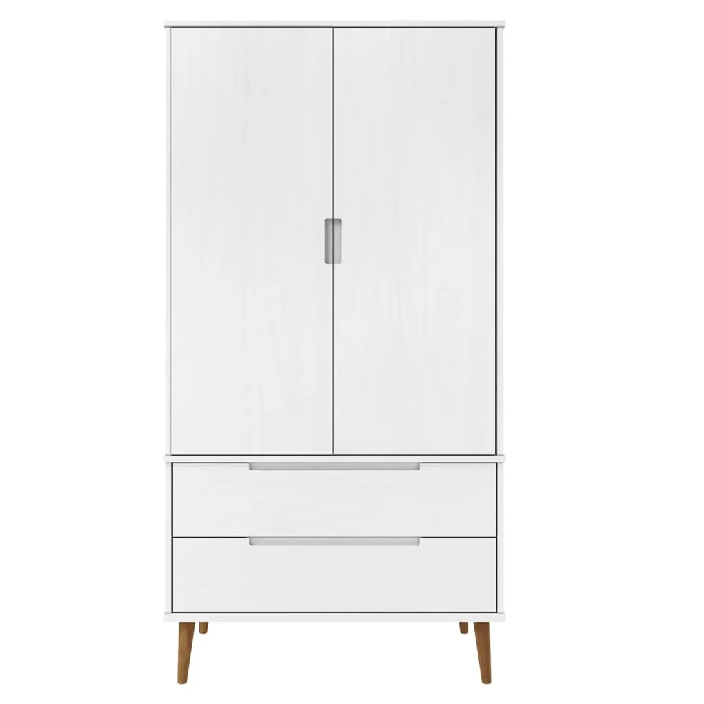 Șifonier "MOLDE", alb, 90x55x175 cm, lemn masiv de pin - imagine 4