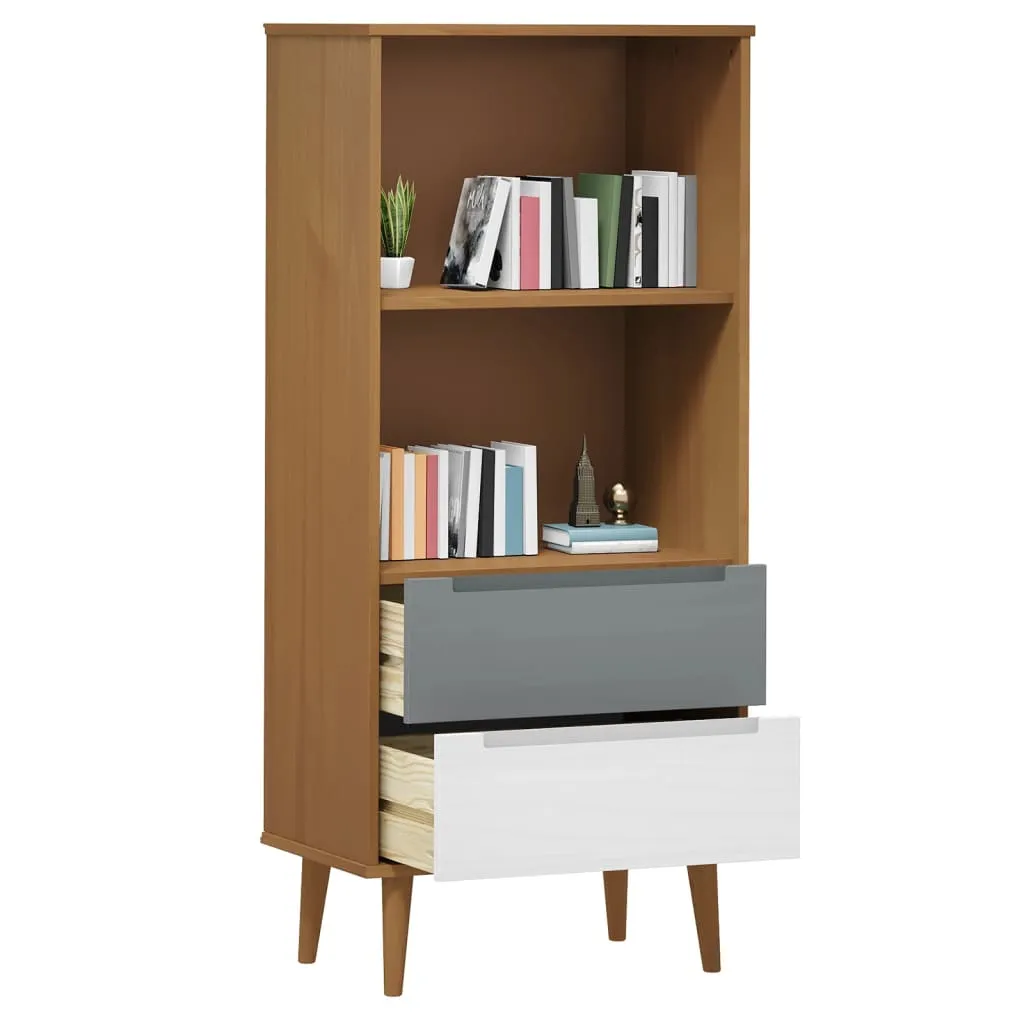 Bibliotecă „MOLDE” maro, 60x35x133,5 cm, lemn masiv de pin - imagine 3