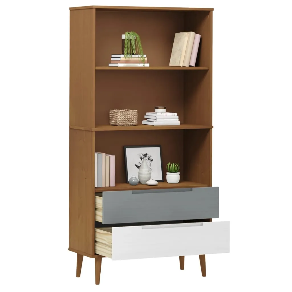 Bibliotecă MOLDE, maro, 85x35x170,5 cm, lemn masiv de pin - imagine 3