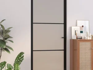 Ușă de interior, 93x201,5 cm, sticlă neagră mată și aluminiu