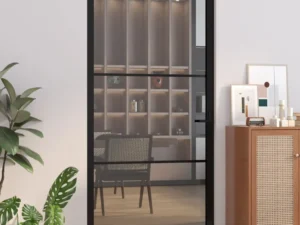 Ușă de interior, 102,5x201,5 cm, Negru, sticlă ESG și aluminiu