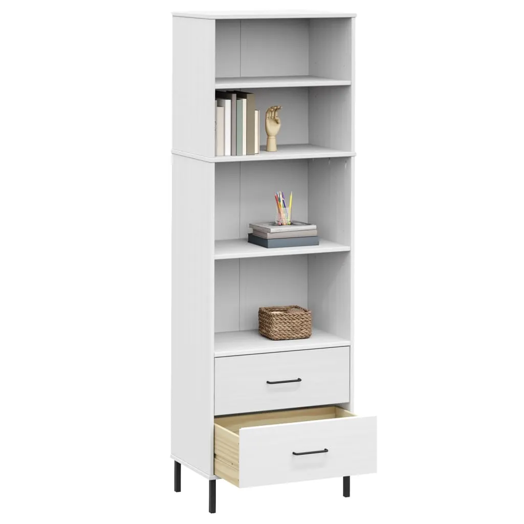 Bibliotecă cu 2 sertare OSLO, alb, 60x35x180 cm, lemn masiv - imagine 3