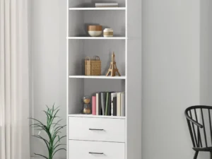 Bibliotecă cu 2 sertare OSLO, alb, 60x35x180 cm, lemn masiv