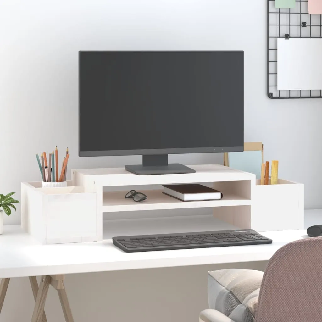 Suport pentru monitor, alb, 70x27,5x15 cm, lemn masiv pin - imagine 3