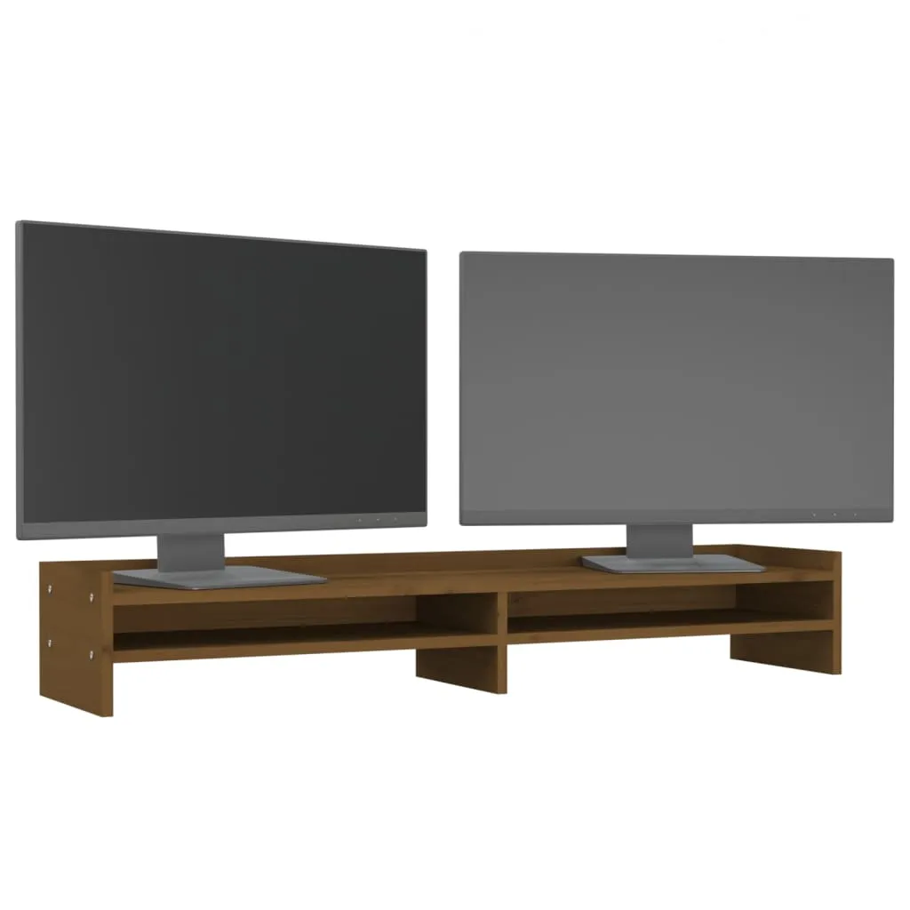 Suport pentru monitor, maro miere, 100x24x16 cm, lemn masiv pin - imagine 4