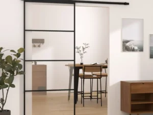 Ușă glisantă cu set feronerie, 90x205 cm, sticlă ESG/aluminiu