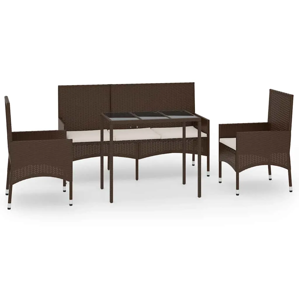 Set mobilier de grădină cu perne, 4 piese, maro, poliratan - imagine 2