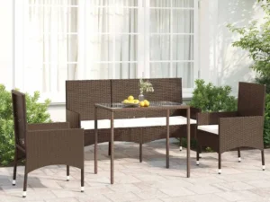 Set mobilier de grădină cu perne, 4 piese, maro, poliratan