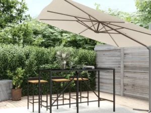 Masă de bar cu blat din sticlă, negru, 180x70x110 cm, poliratan