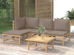 Set mobilier de grădină cu perne gri taupe, 5 piese, bambus