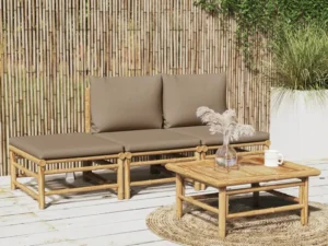 Set mobilier de grădină cu perne gri taupe, 4 piese, bambus