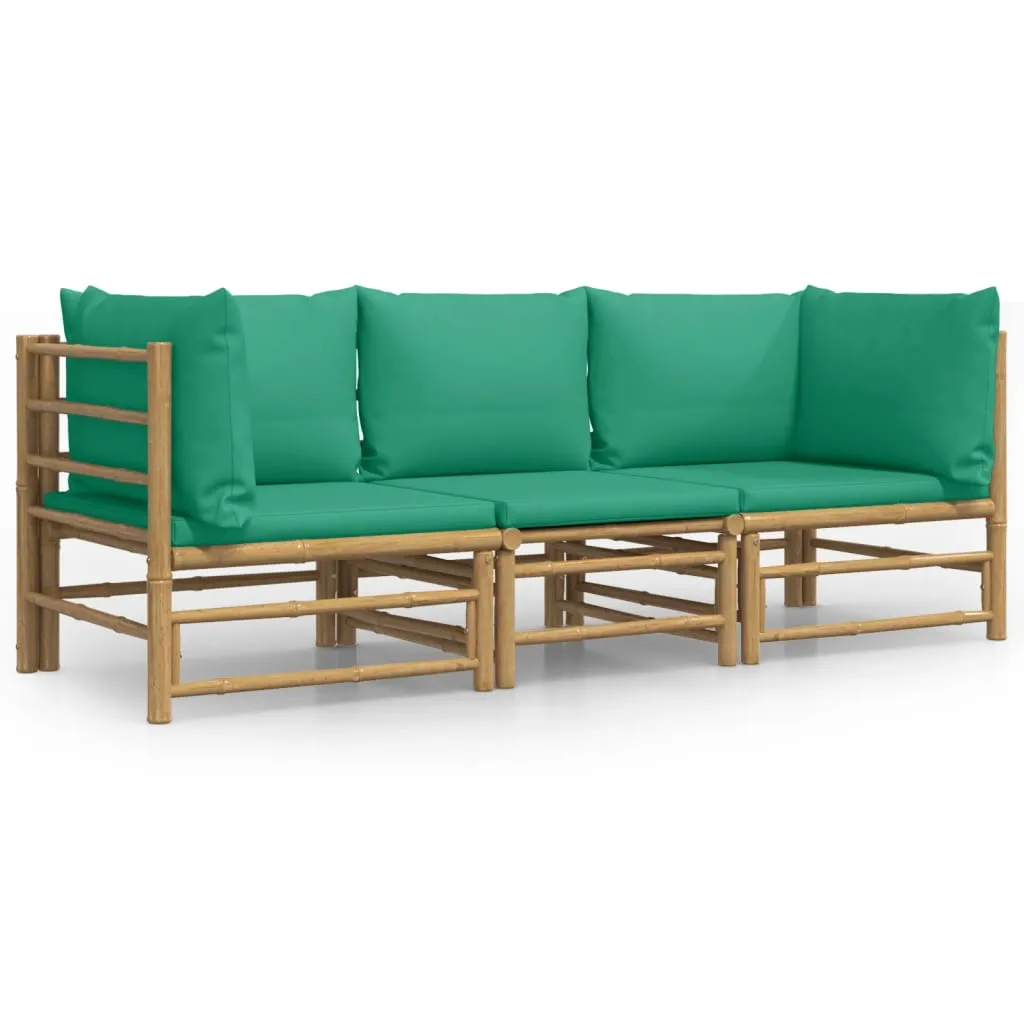 Set mobilier de grădină cu perne verzi, 3 piese, bambus - imagine 2