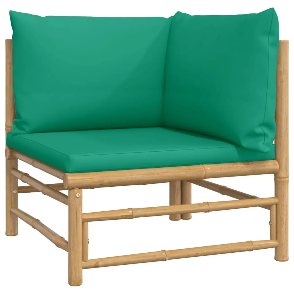 Set mobilier de grădină cu perne verzi, 9 piese, bambus - imagine 4