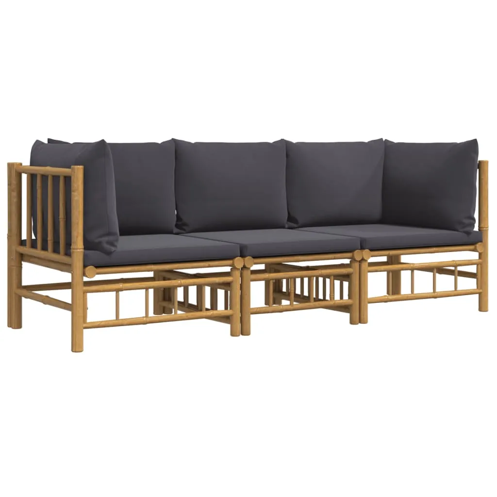 Set mobilier de grădină, perne gri închis, 3 piese, bambus - imagine 4