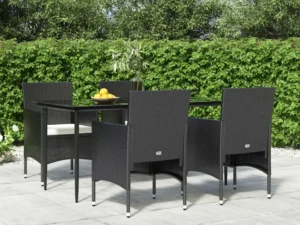 Set de masă pentru grădină, 5 piese, cu perne, negru