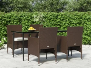 Set de servit masa pentru grădină, 5 piese, maro și negru