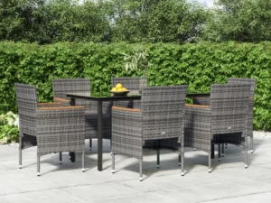 Set de servit masa pentru grădină, 7 piese, gri și negru