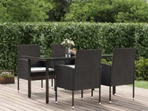 Set mobilier de grădină cu perne, 5 piese, negru, poliratan