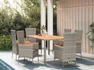 Set mobilier de grădină cu perne, 7 piese, gri, poliratan