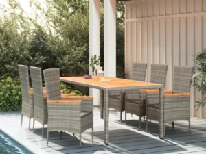 Set mobilier de grădină cu perne, 7 piese, gri, poliratan
