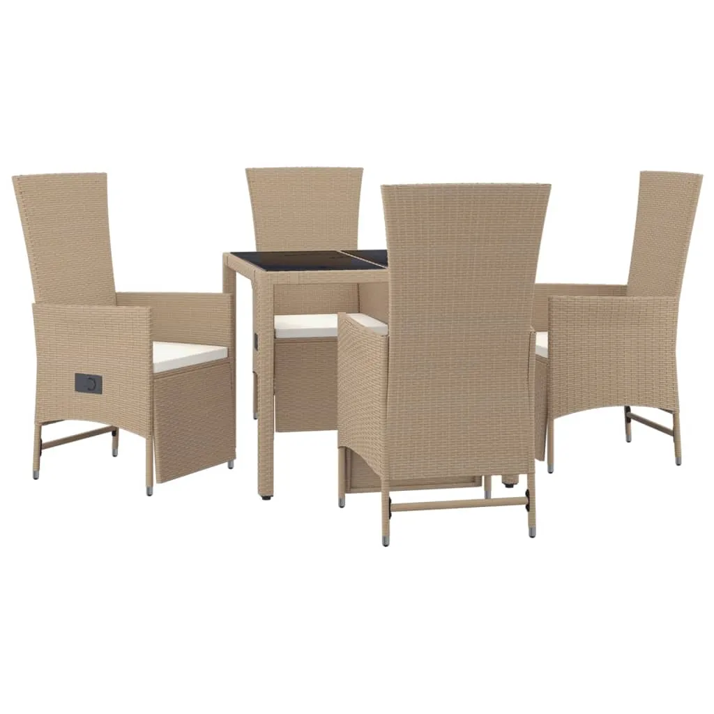 Set mobilier de grădină cu perne, 5 piese, bej, poliratan - imagine 3