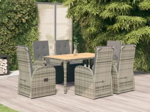 Set mobilier de grădină cu perne, 7 piese, gri, poliratan