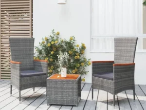 Set șezlonguri de grădină, 3 piese, poliratan și lemn acacia