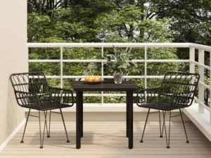 Set mobilier de grădină, 3 piese, negru, poliratan