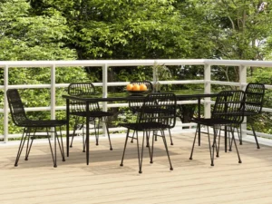 Set mobilier de grădină, 7 piese, negru, poliratan