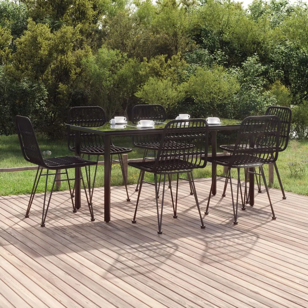 Set mobilier de grădină, 7 piese, negru, poliratan