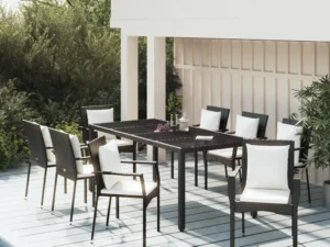 Set mobilier de grădină cu perne, 9 piese, negru, poliratan