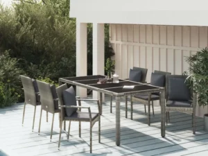 Set mobilier de grădină cu perne, 7 piese, gri, poliratan