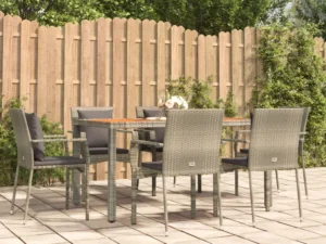 Set mobilier de grădină cu perne, 7 piese, gri, poliratan