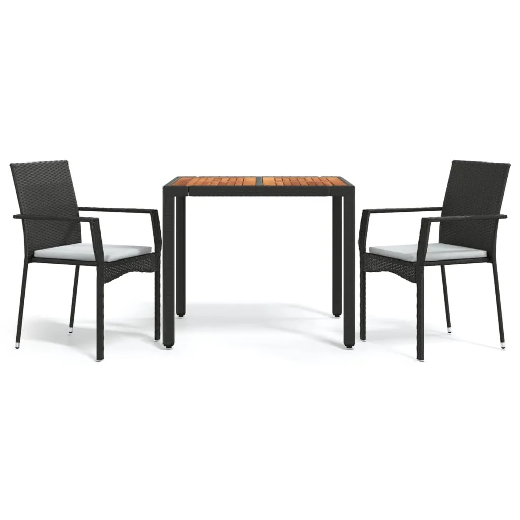 Set mobilier de grădină cu perne, 3 piese, negru, poliratan - imagine 2