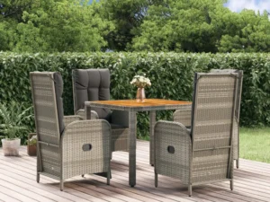 Set mobilier de grădină cu perne, 5 piese, gri, poliratan